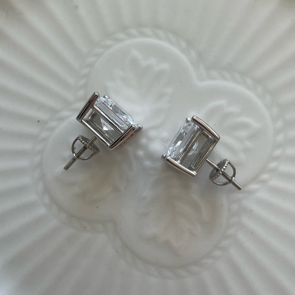 .925 Sterling Silver large faux diamond earrings stocking stuffer gifts for her - Picture 7 of 8